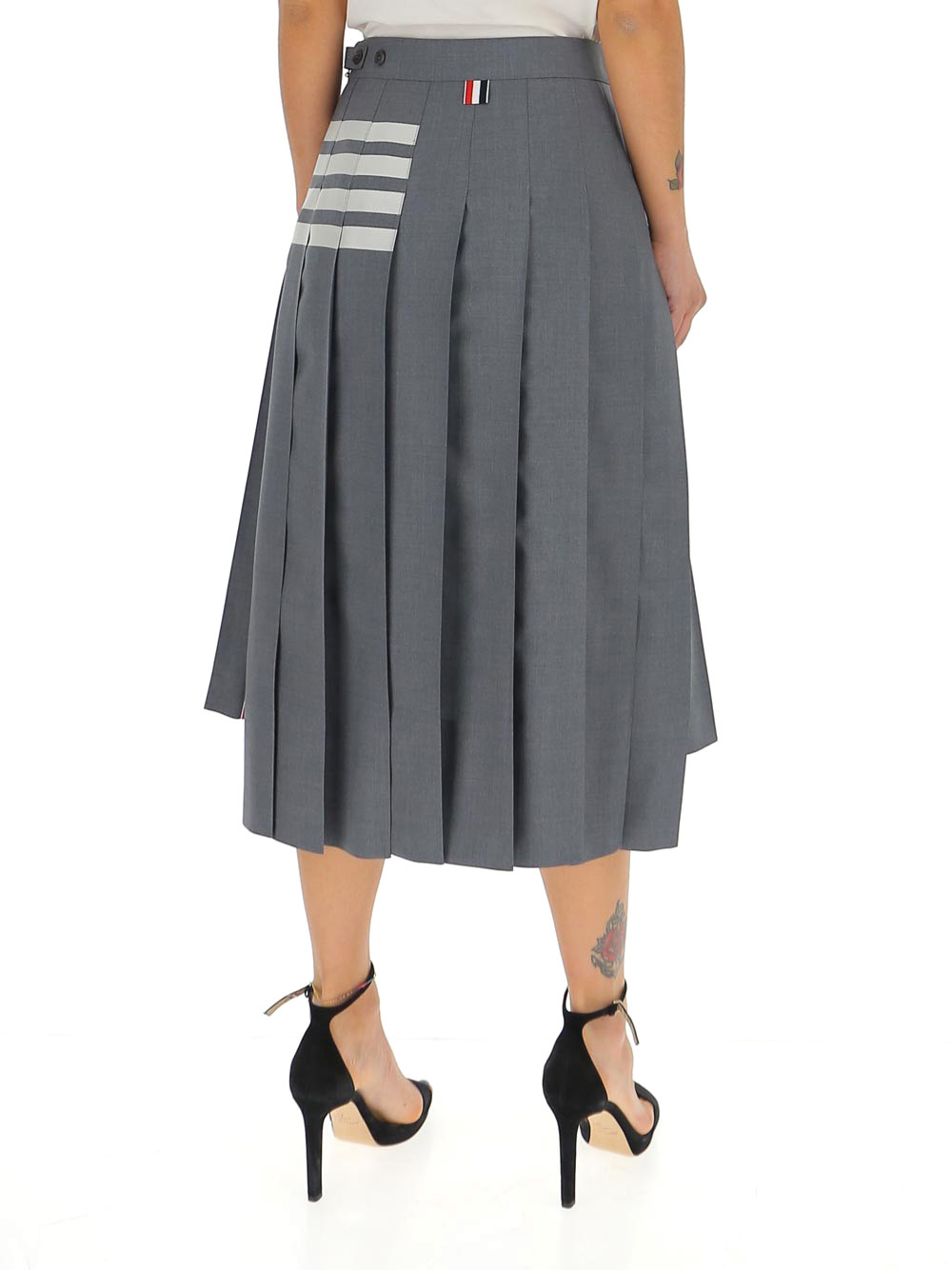 Thom Browne Gray Plain Weave 4-bar Pleated Midi Skirt In Gray