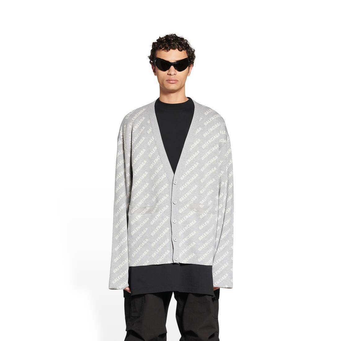 Balenciaga Logo-print Button-up Cardigan In Gray