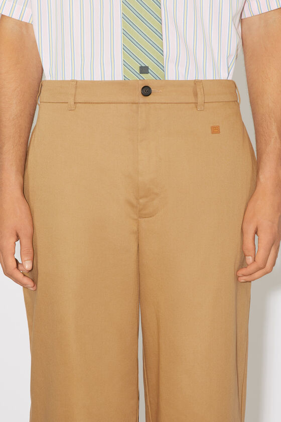 Acne Studios Logo-patch Cotton Straight-leg Trousers In Nude