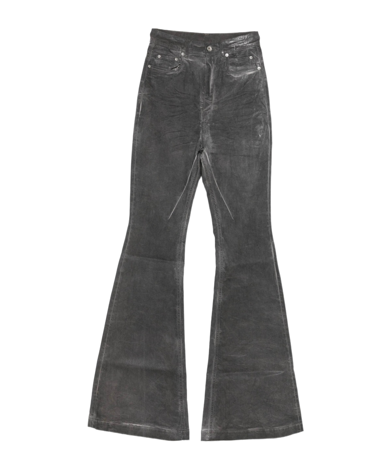 Rick Owens Drkshdw High-waisted Flared Trousers Featuring Pockets In Gray