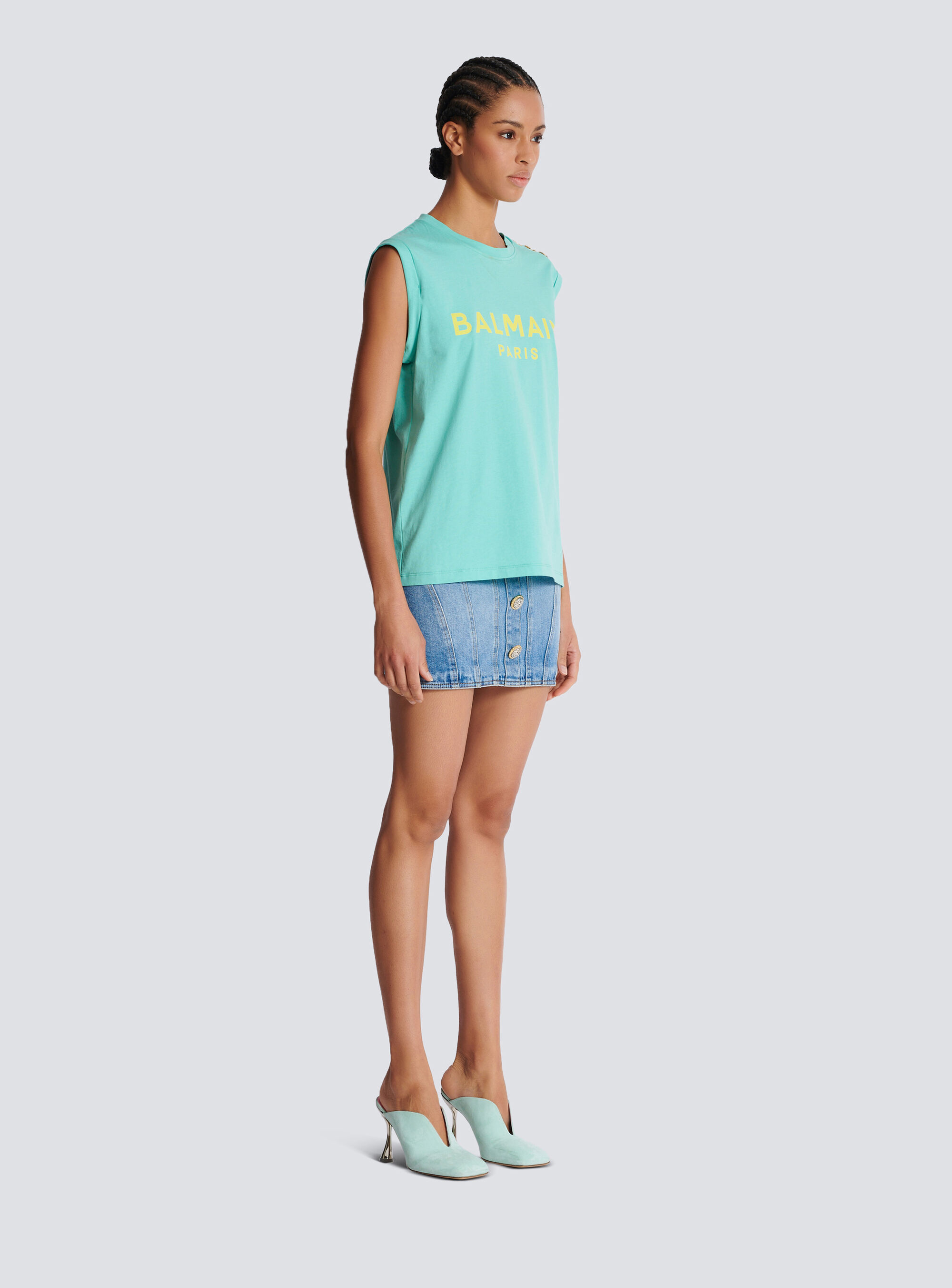 Balmain Organic Cotton Logo Tank Top In Green