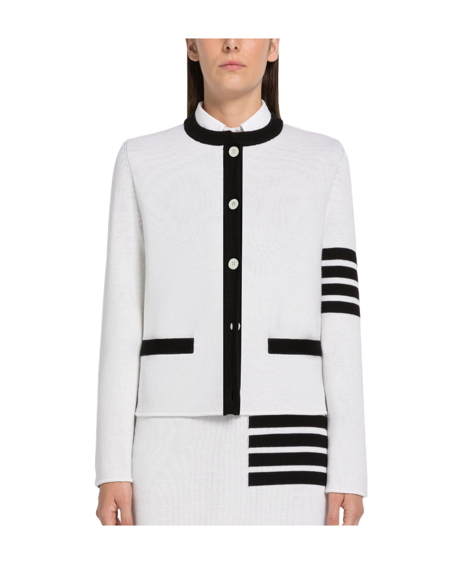 Thom Browne Cardigan Aus Einer Wollmischung Mit Streifen In White