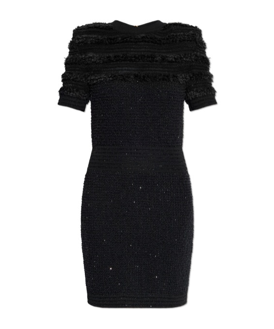 Balmain Shimmering Sequins Mini Dress In Black