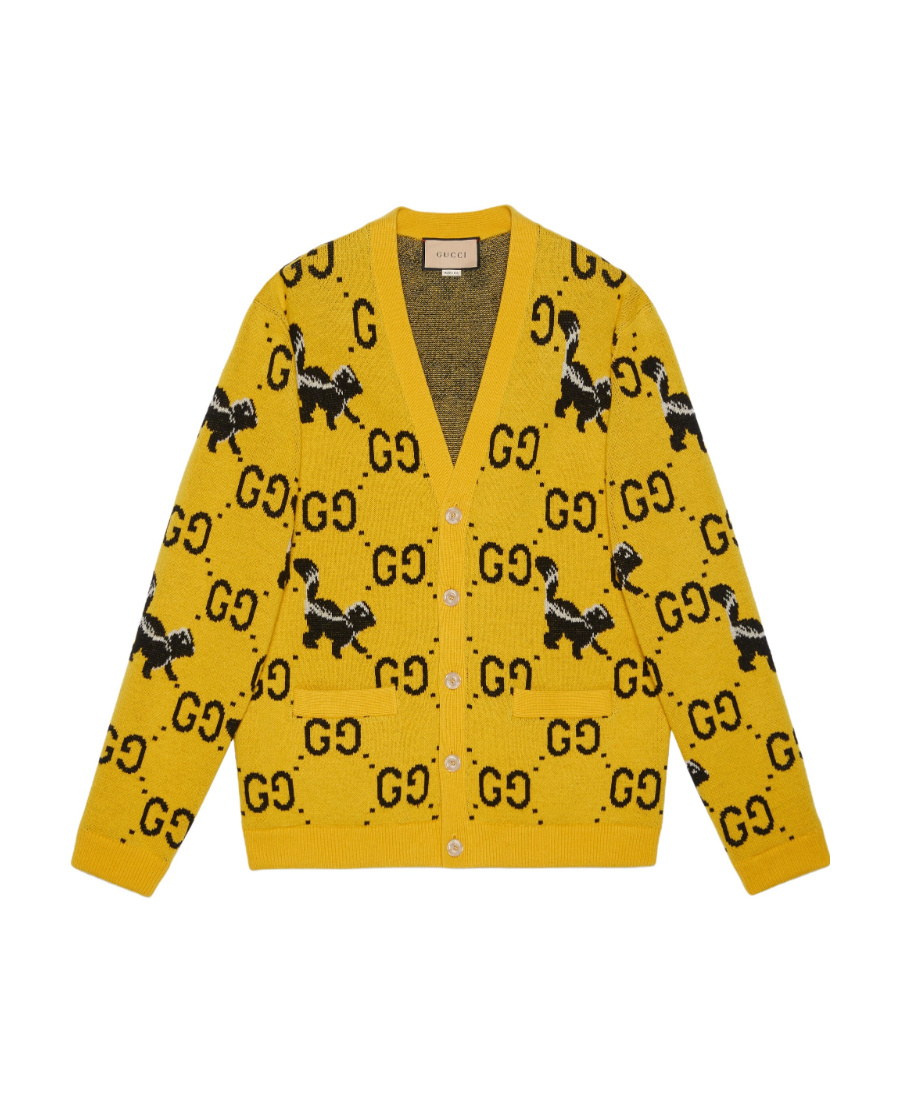 Gucci Gg-skunk Wool Cardigan In Yellow
