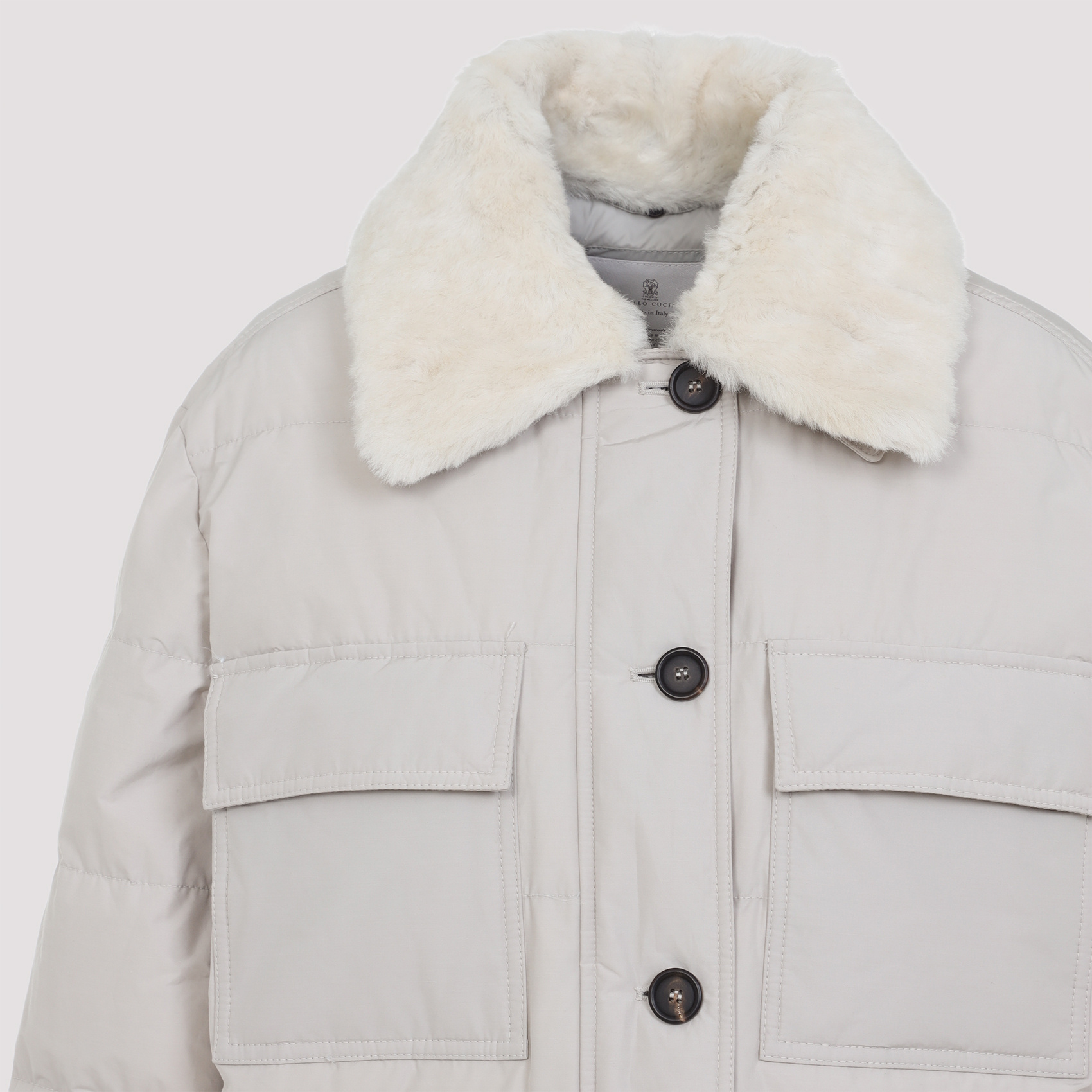 Brunello Cucinelli Shearling-collar Down Jacket In Neutral