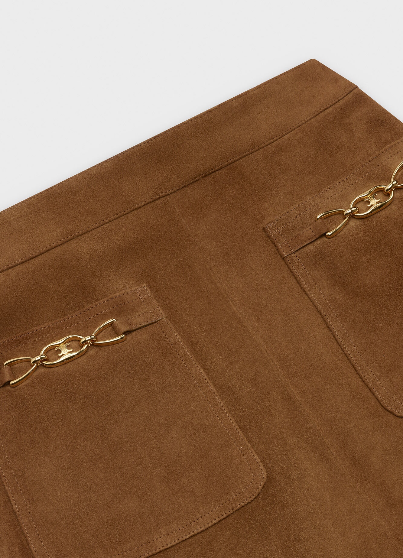 Celine Mini Skirt Signature In Suede In Brown