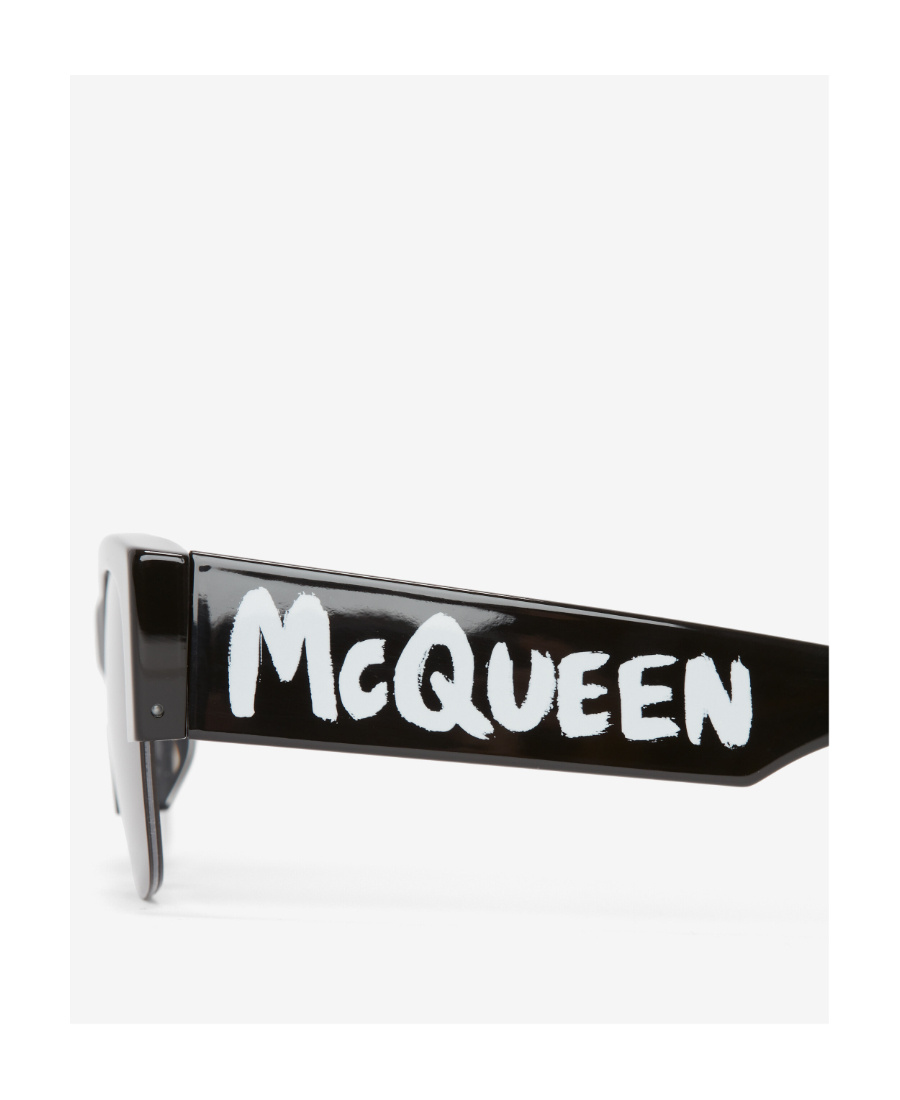 Alexander Mcqueen Logo-print Square-frame Sunglasses In Black