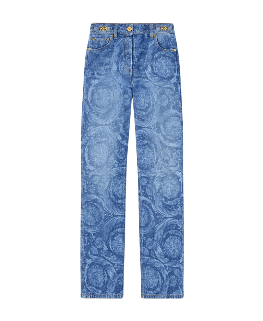 Versace Logo-patch Denim Jeans In Blue