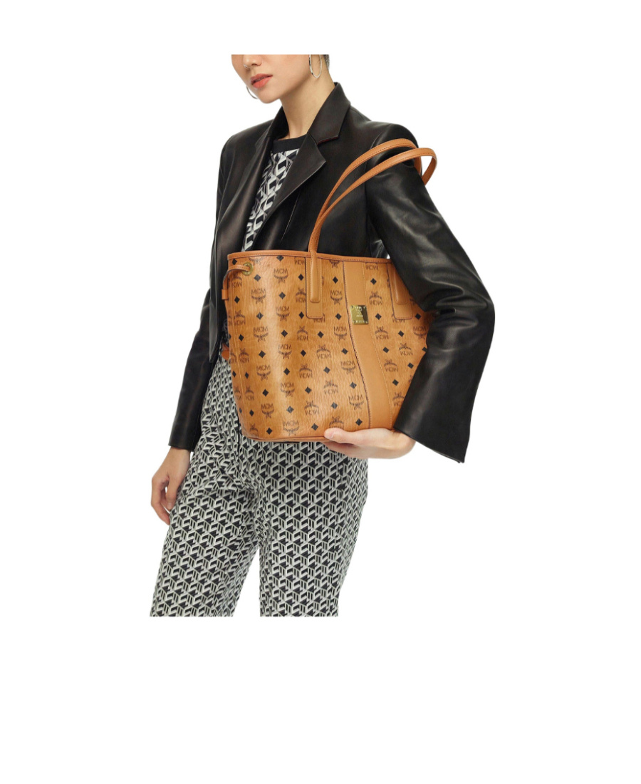 Mcm Liz Small Reversible Visetos Shopper Tote In Brown