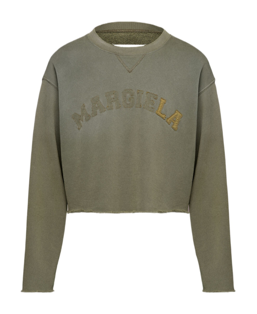 Maison Margiela Logo Cotton Jersey Crewneck Sweatshirt In Green
