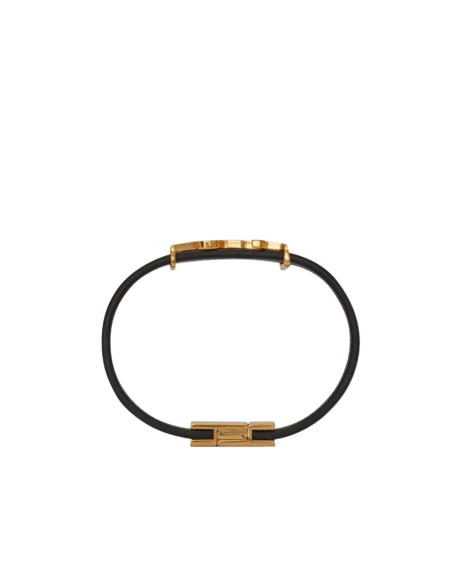 Saint Laurent Cassandre Logo Leather Bracelet In Black