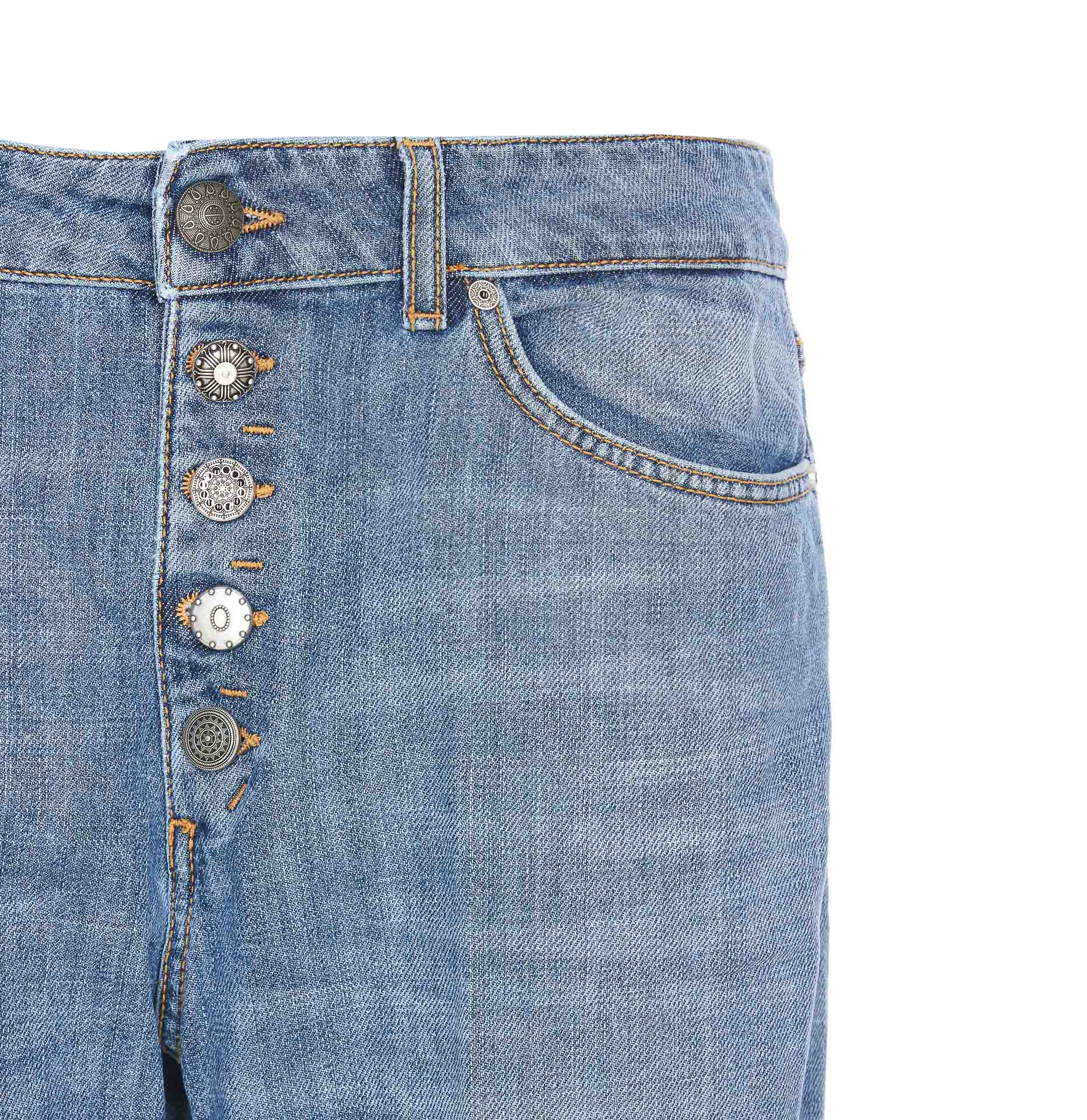 Dondup Straight Cotton Jeans Rolled Cuffs In Blue