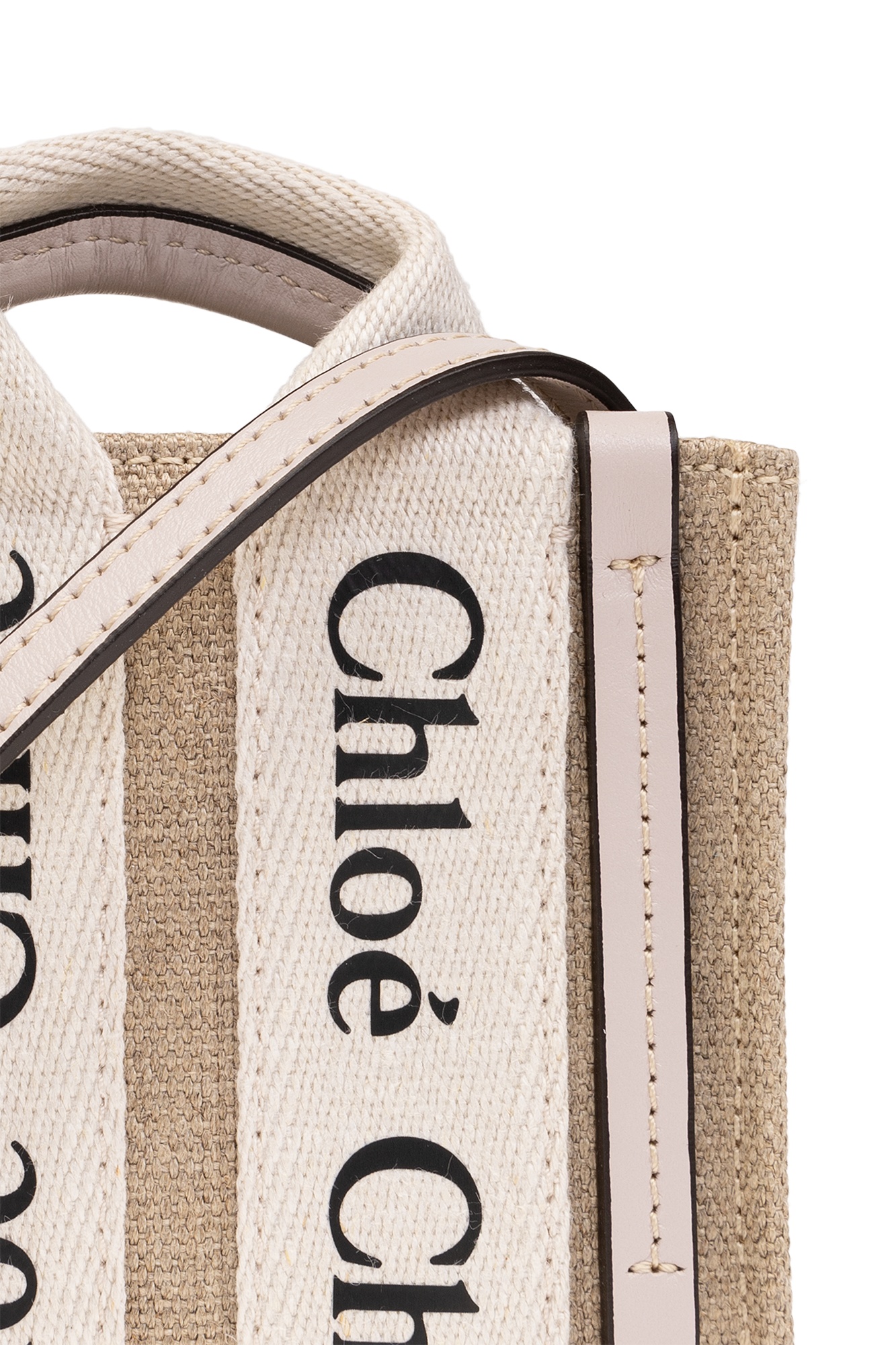 Chloé Chloe Nano Woody Linen Canvas Tote In Nude
