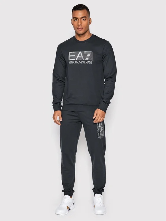 Ea7 Round-necked Logo Sweater In Black
