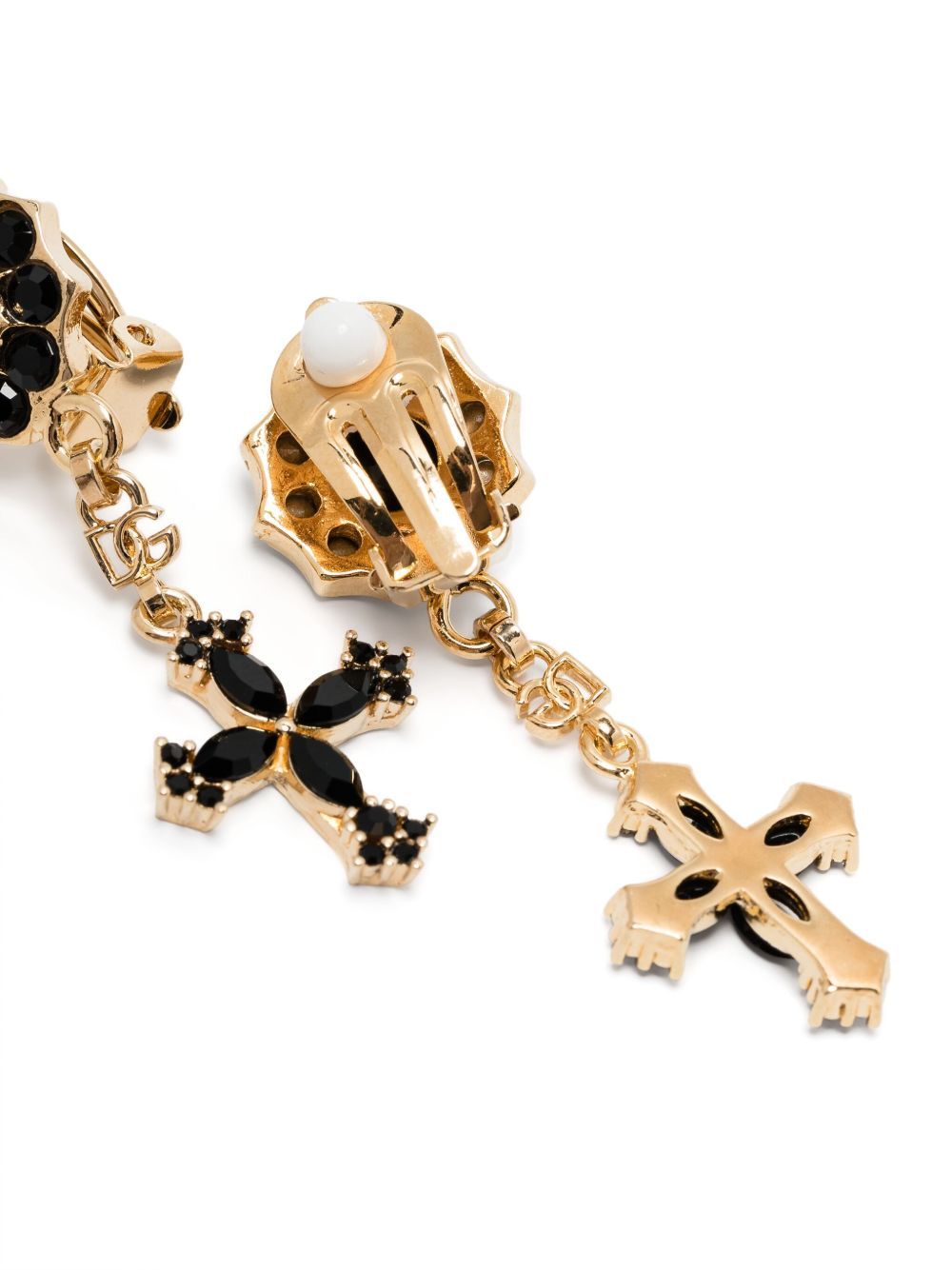 Dolce & Gabbana Elegant Gold Earrings With Black Cross Pendant In Black