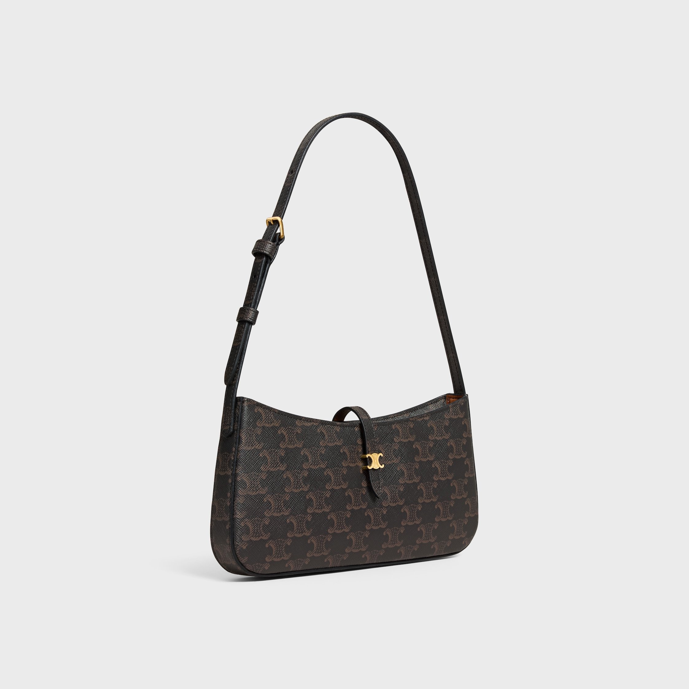 Celine Tina Shoulder Bag In Triomphe Canvas In Black