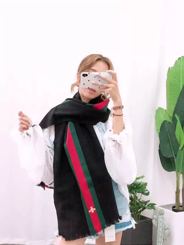 Gucci Wool Cashmere Scarf With Web In Black