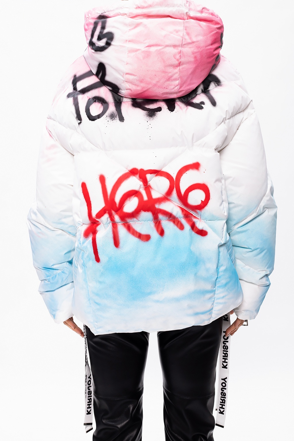 Khrisjoy Graffiti Logo Hooded Down Jacket In Multicolor