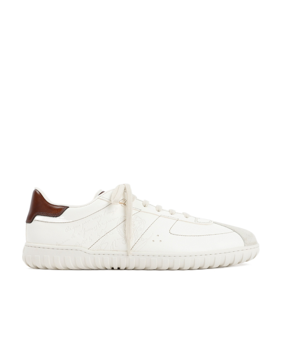 Berluti Trainer Leather Sneakers With Logo Engraving In White