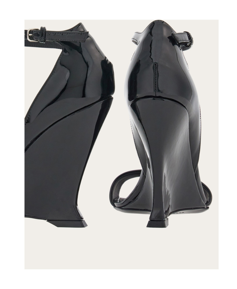 Ferragamo Unique Wedge Sandals With Sculptural Heel In Black
