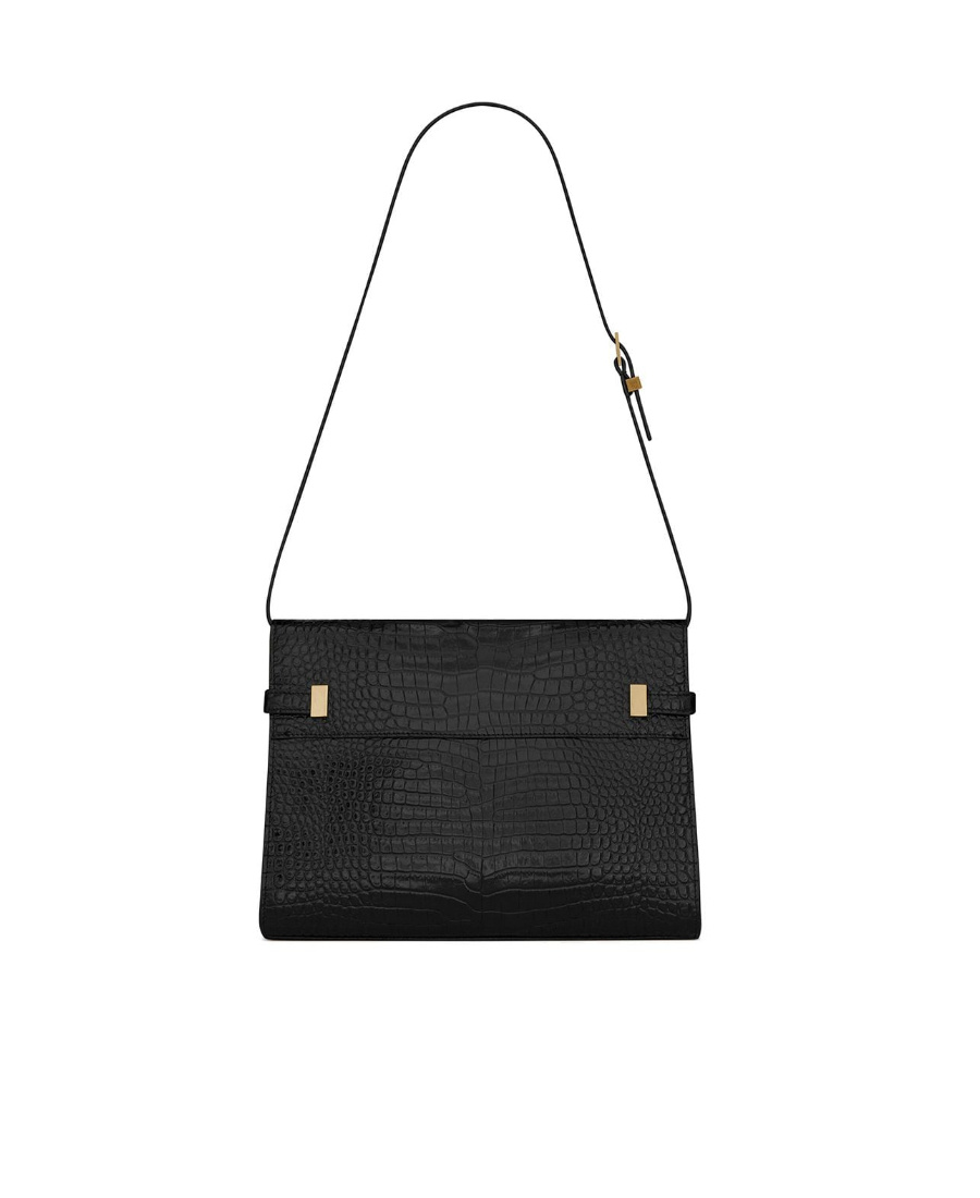 Saint Laurent Manhattan Crocodile-embossed Shoulder Bag In Black