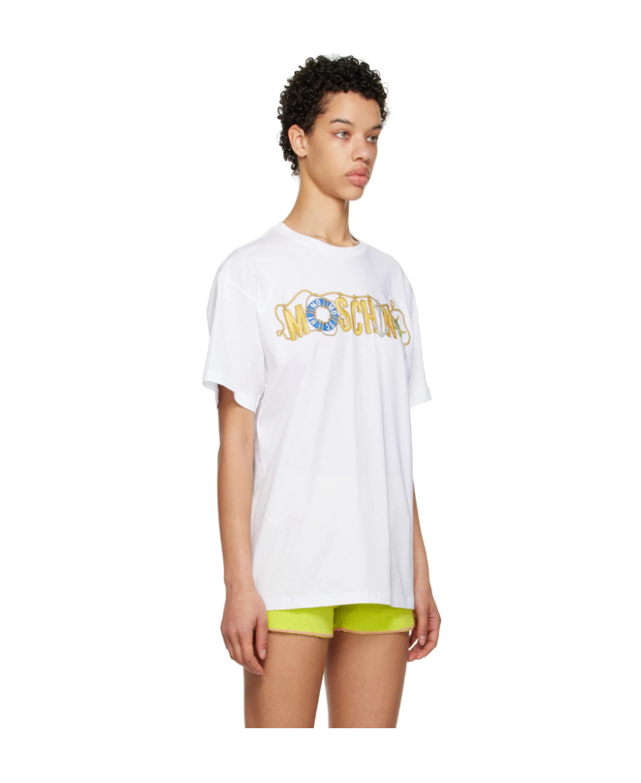 Moschino T-shirt With Round Neck And Short Sleeves In White