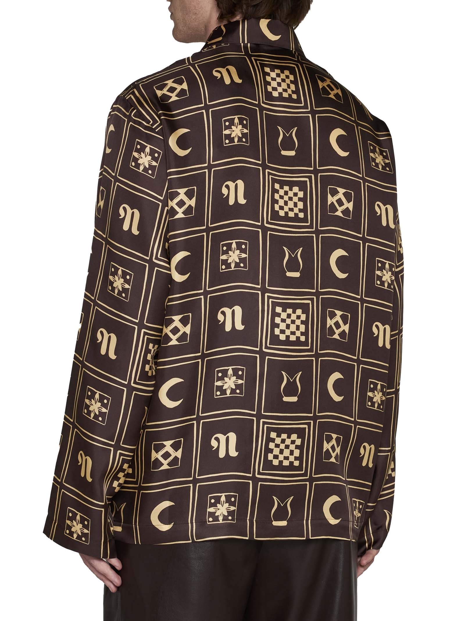 Nanushka Kopjafa-print Silk Shirt In Brown