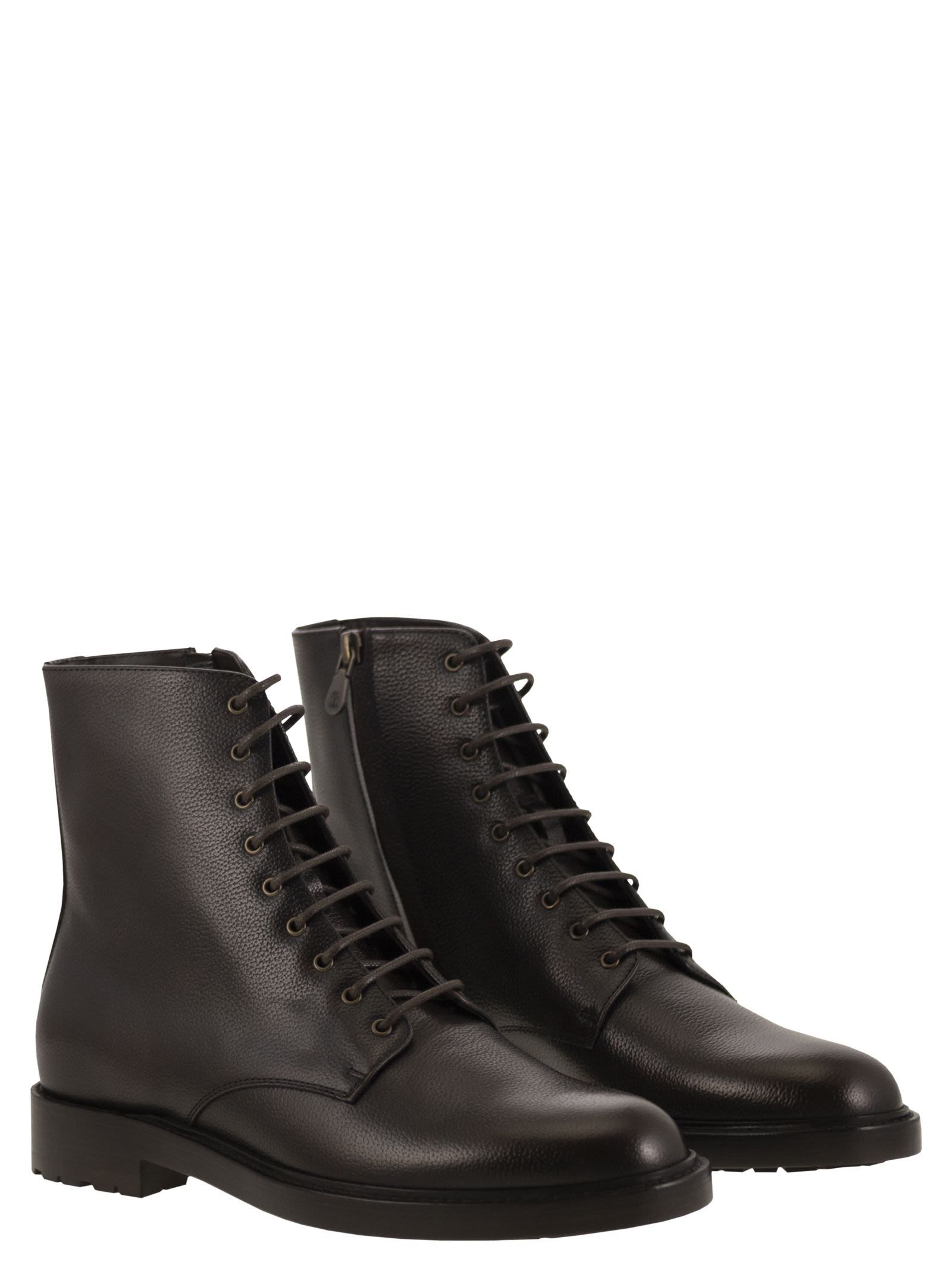Brunello Cucinelli Pedula Full-grain Leather Boots In Burgundy