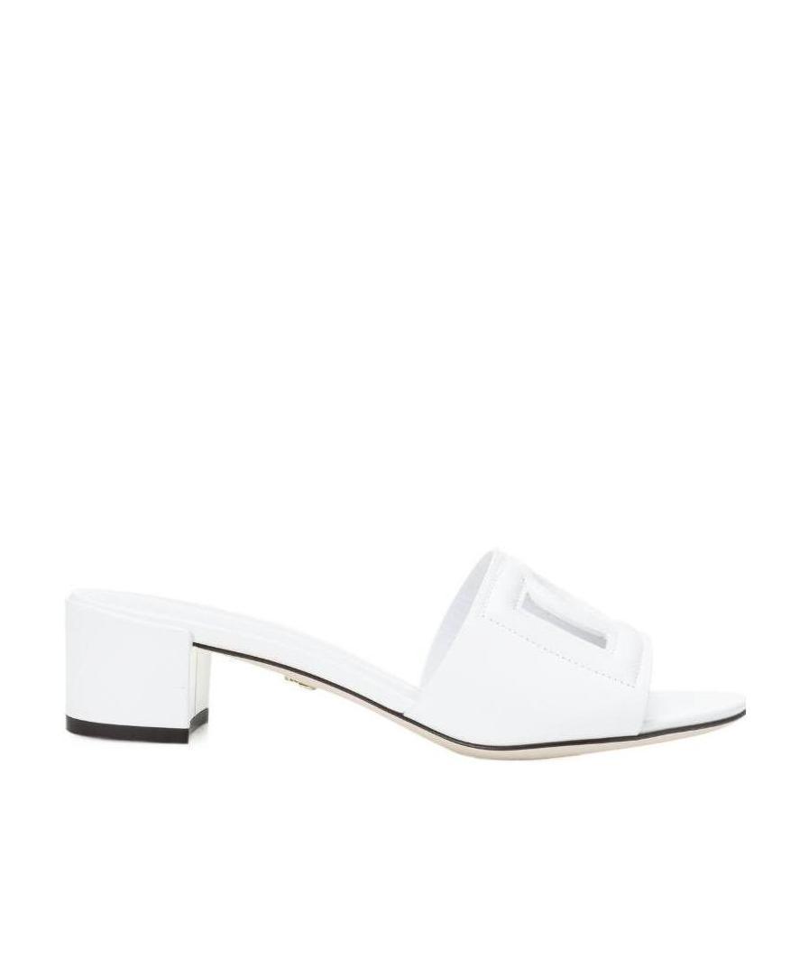 Dolce & Gabbana Women White Mules With Low Heel And Dg Millennials Detail In Smooth Leather Woman In White