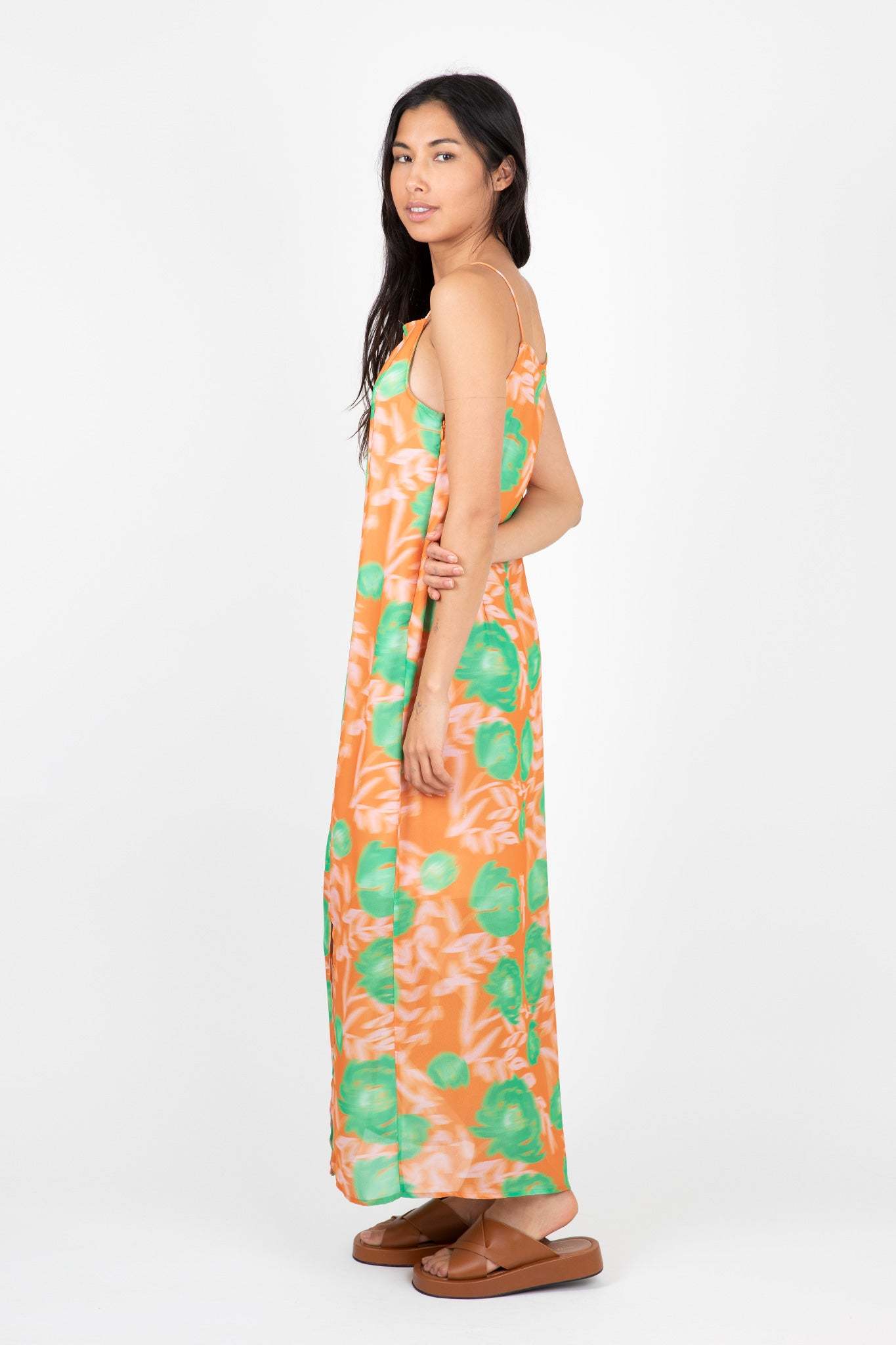 Ganni Printed Light Crepe Slip Dress In Pink