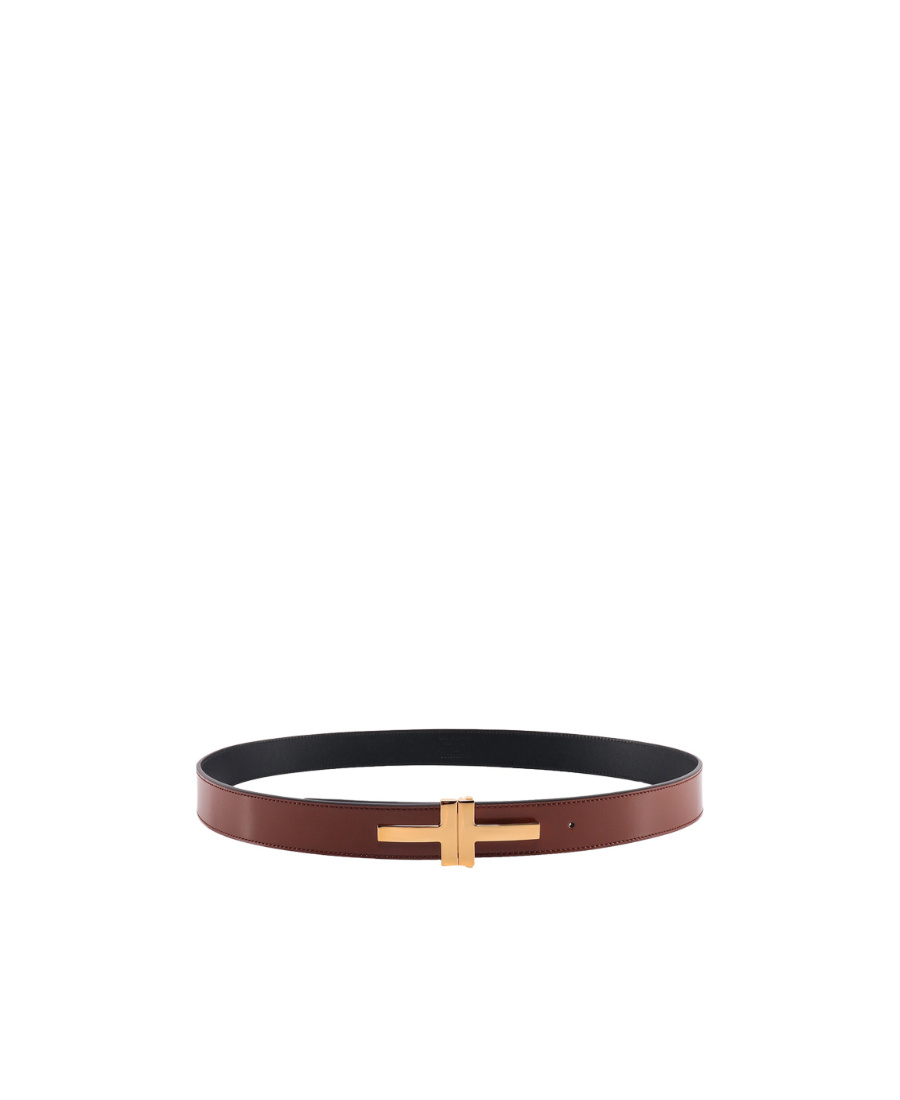Tom Ford Logo-plaque Leather Belt In Black