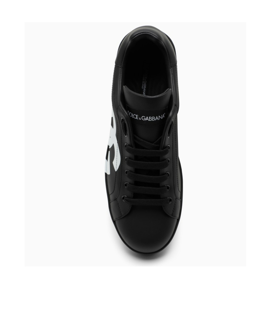 Dolce & Gabbana Portofino Sneakers In Black Calf Leather With White Logo In Black