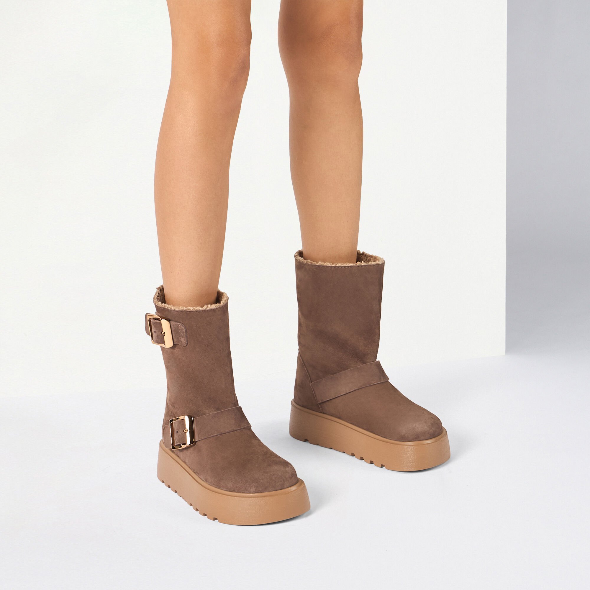 Casadei 'suede Blend Ankle Boots With Buckle Detail' In Brown