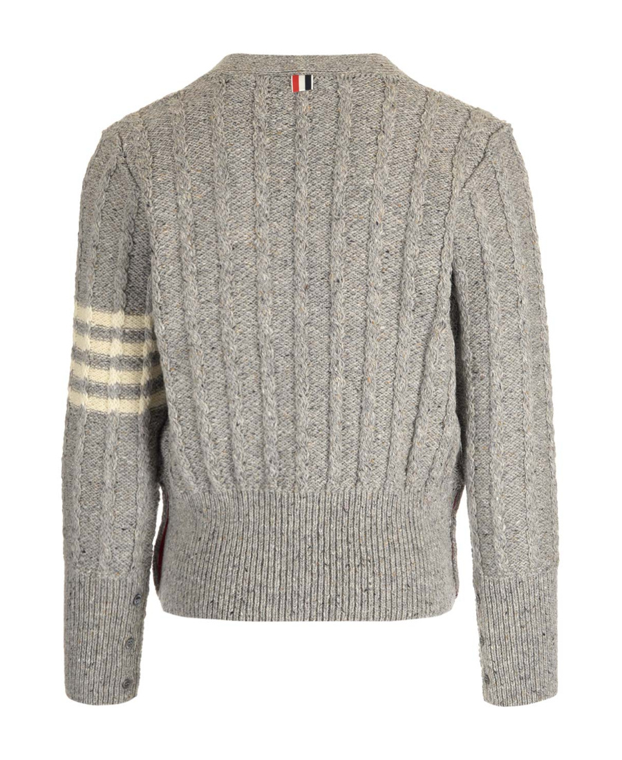 THOM BROWNE THOM BROWNE RWB STRIPED TWIST CABLE-KNITTED CARDIGAN