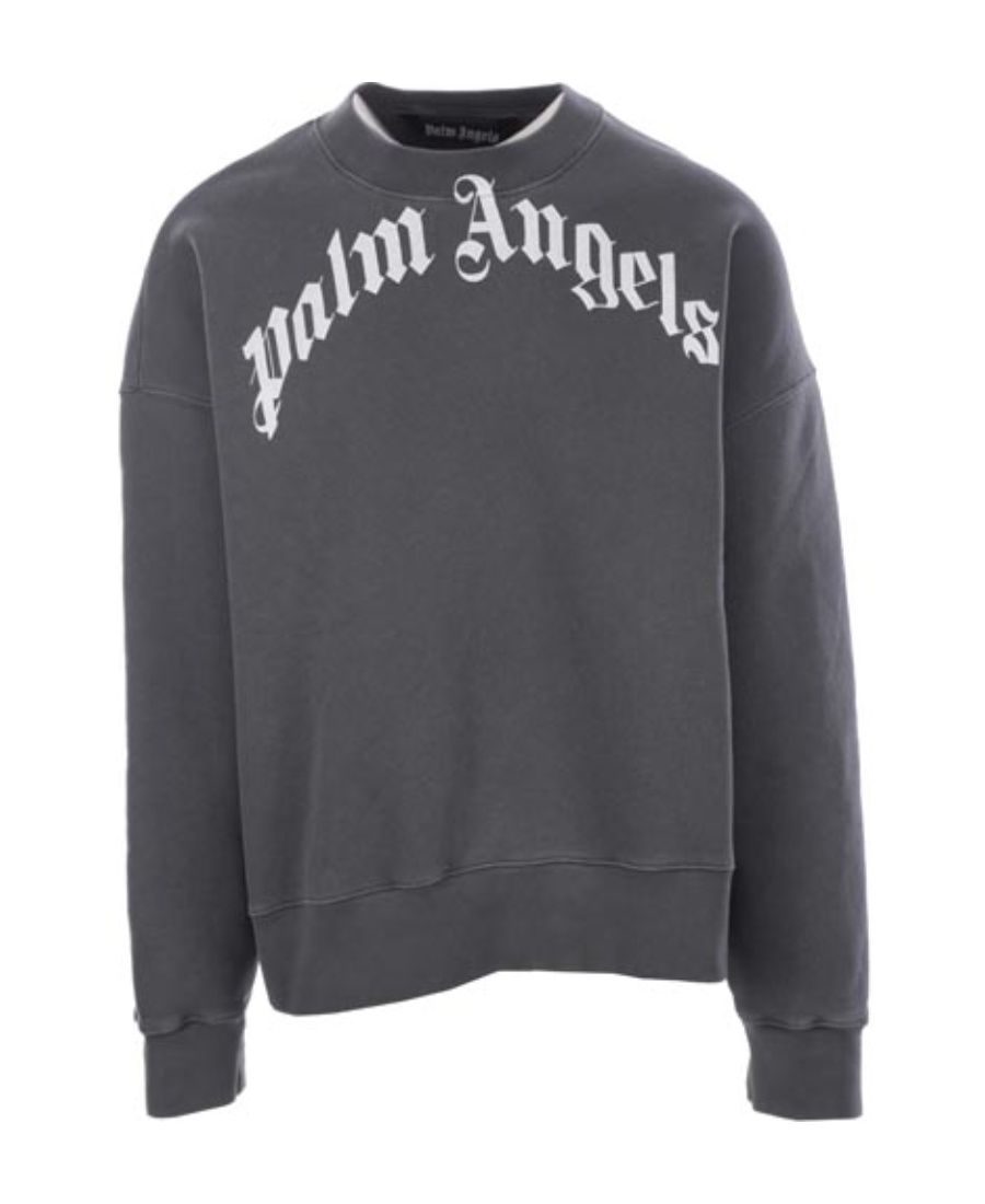 Palm Angels Crew-neck Cotton Sweatshirt With Lettering Print In Black