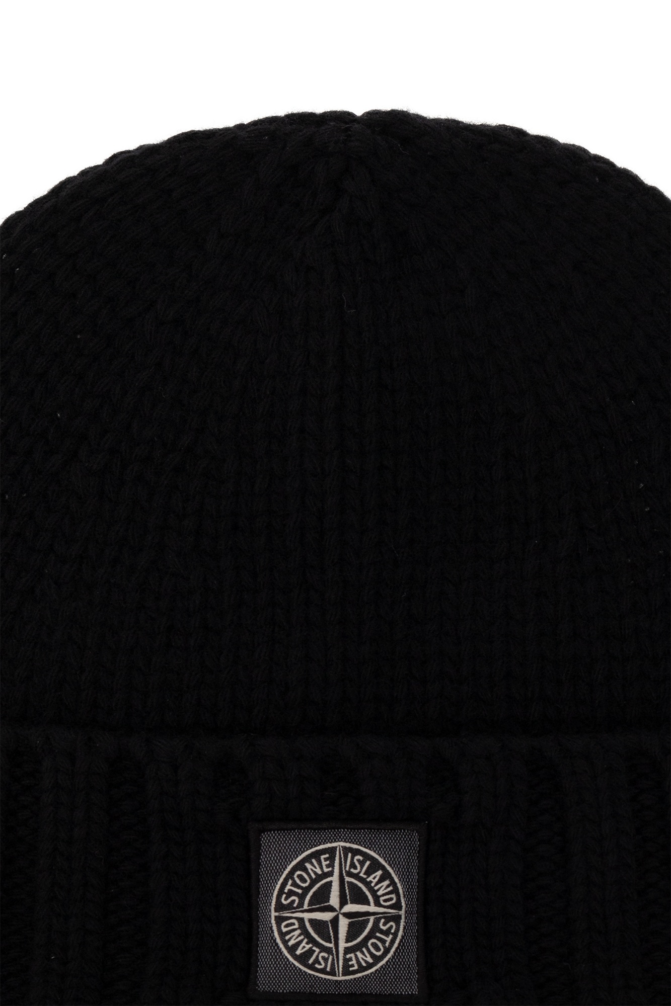 Stone Island Logo-patch Turn-up Beanie In Black