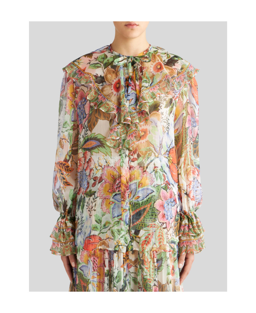 Etro Ruffled Floral-print Silk-crepon Blouse In Multicolor
