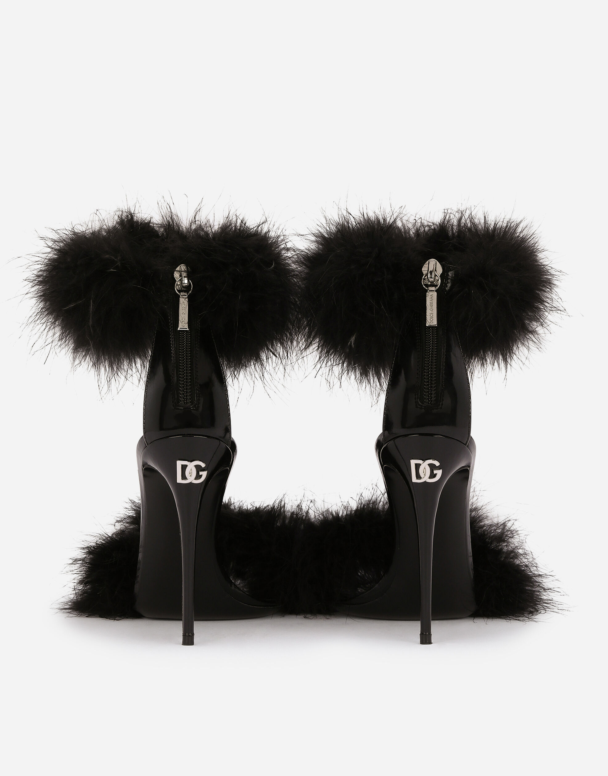 Dolce & Gabbana Keira 105mm Feather-trim Sandals In Black