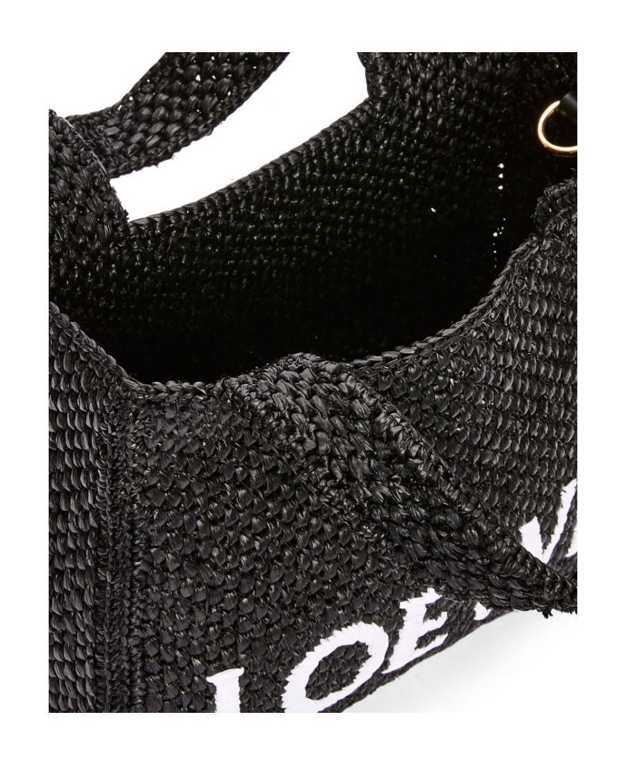 Loewe X Paula's Ibiza Font Logo Mini Tote Bag In Raffia In Black