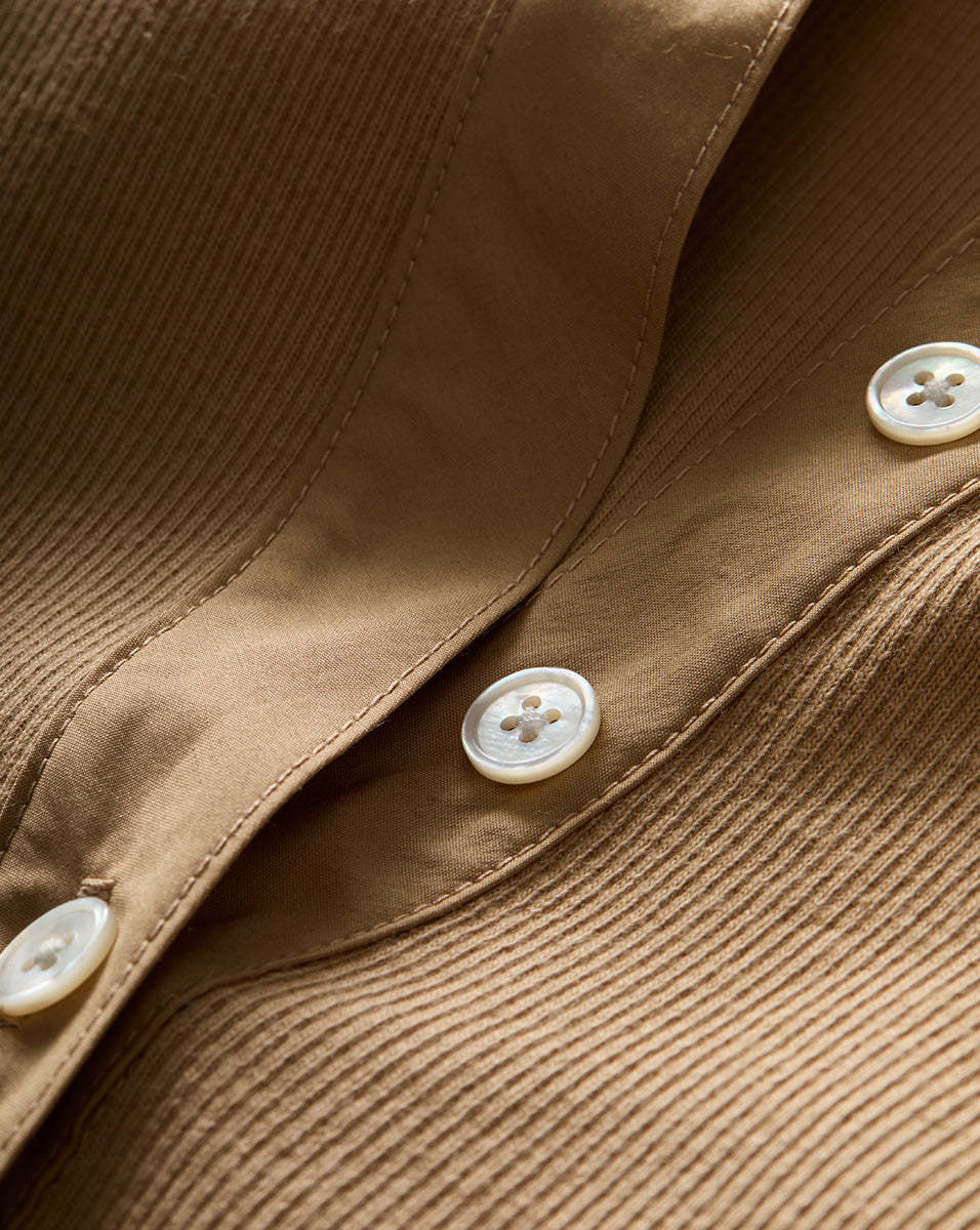 Veronica Beard Coralee Ribbed Pima Cotton-blend Jersey And Poplin Top In Khaki