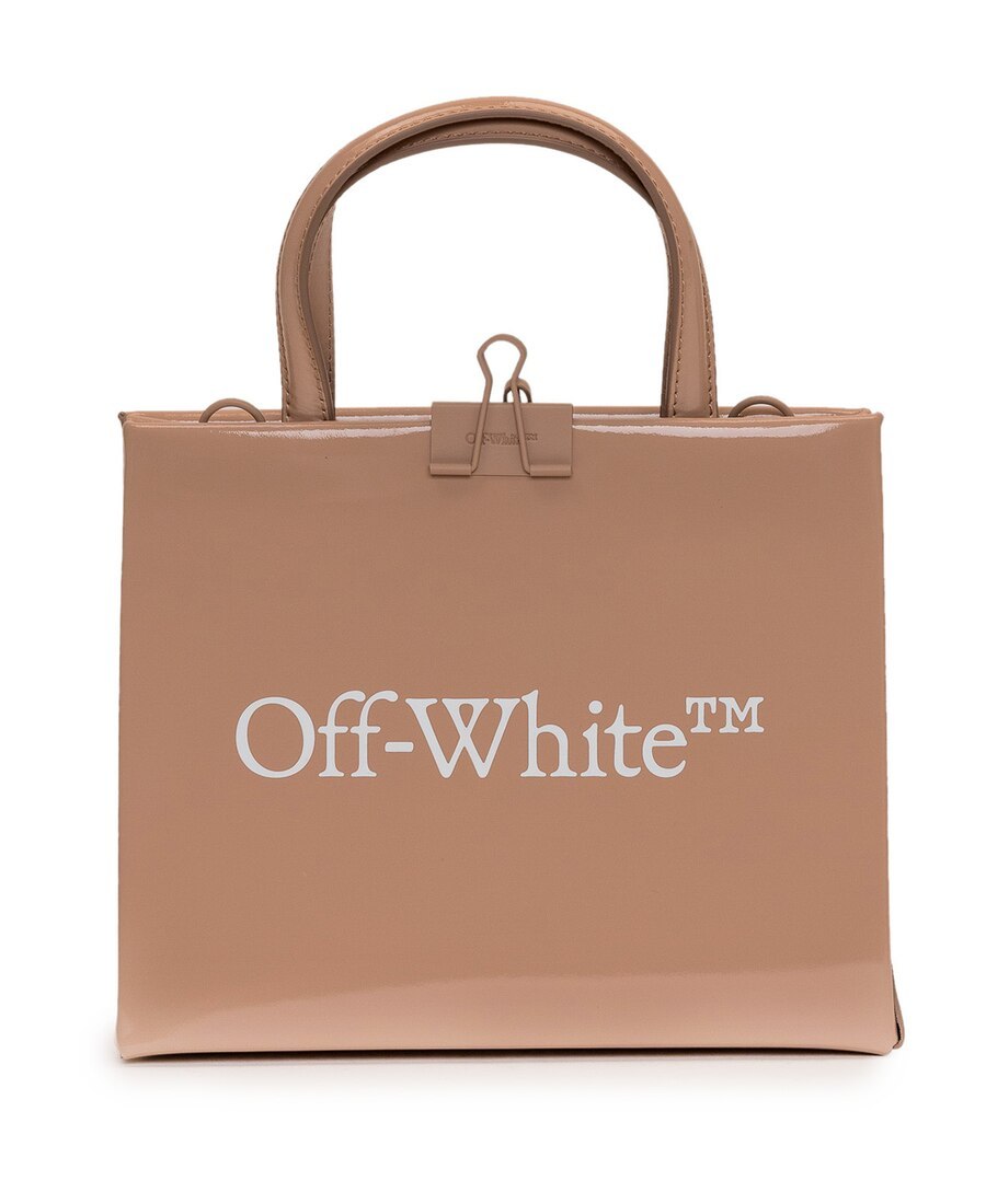 Off-white Patent Leather Square-style Tote In Brown