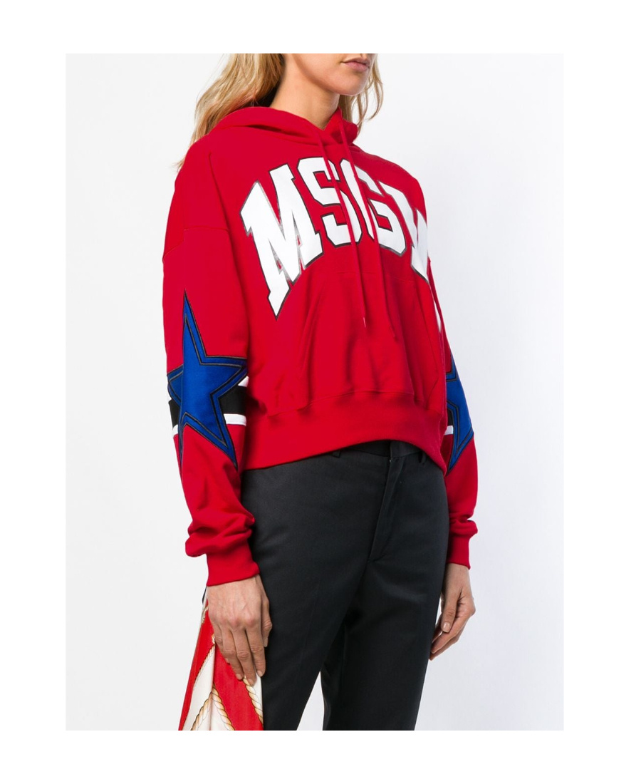 Msgm Logo Hooded Sweater In Red