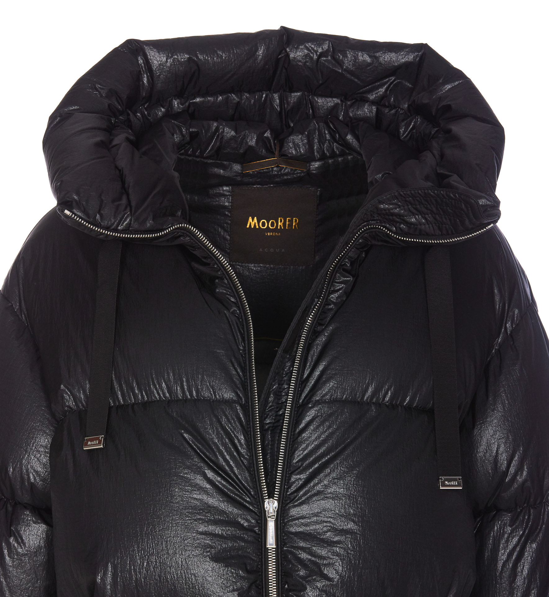 Moorer Hooded Padded Jacket With Snap Button Pockets In Black