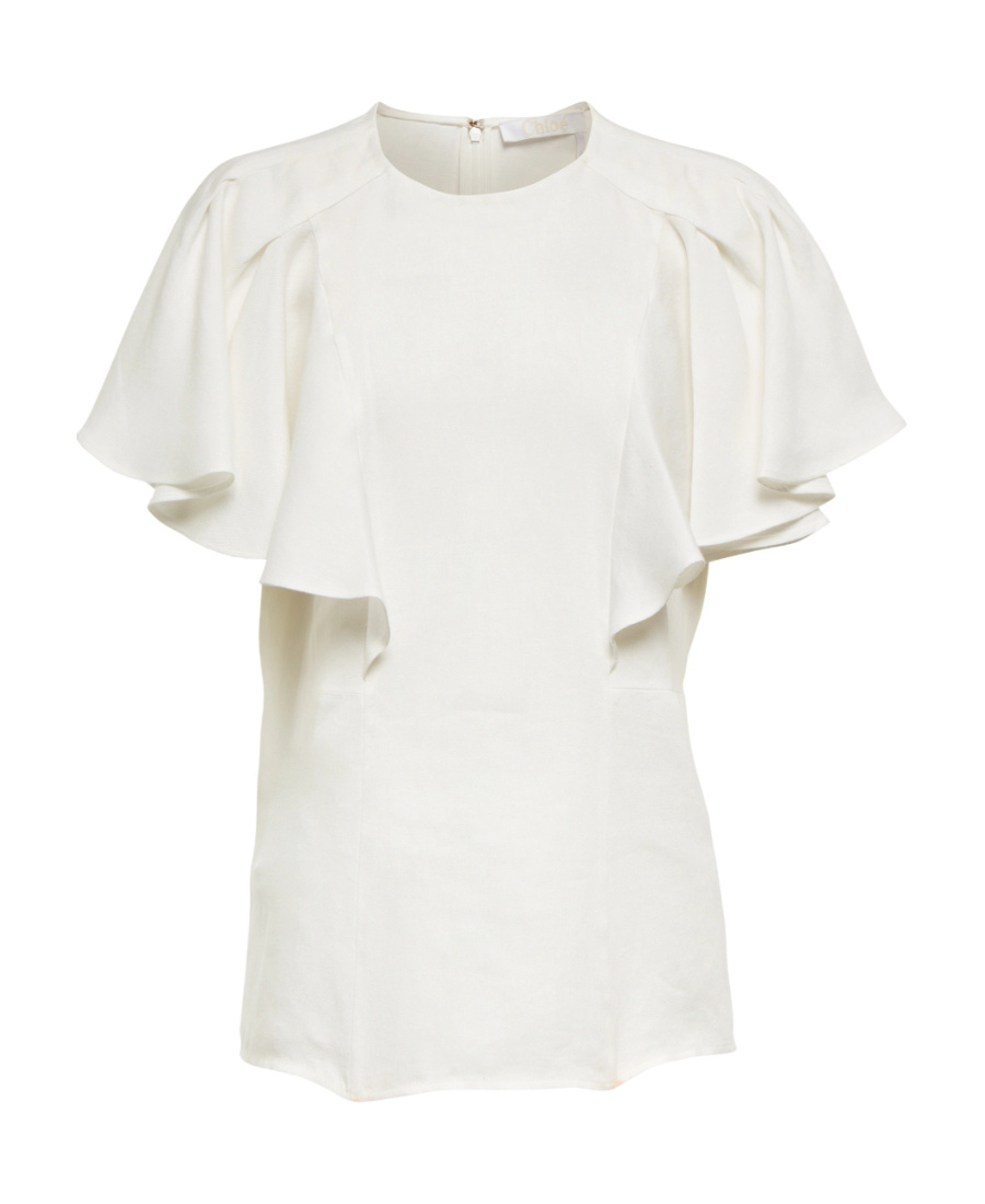 Chloé Lotus Leaf Sleeve Blouse In White