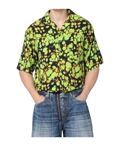 Martine Rose Green Bowling Shirt With Abstract Pattern In Green