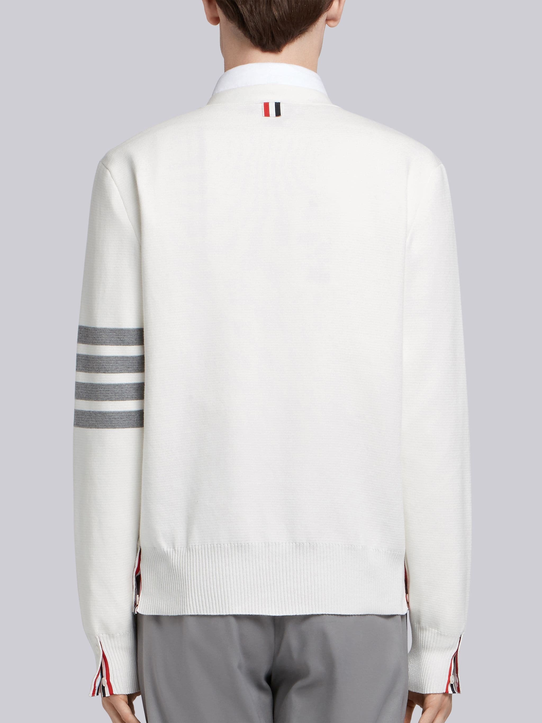Thom Browne Stripe Sleeve Milano Stitch Cardigan In White