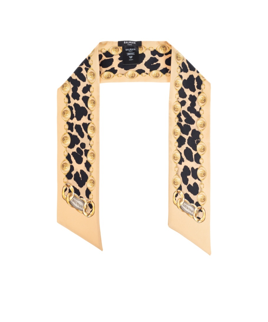 Balmain Leopard-print Silk Scarf In Neutral