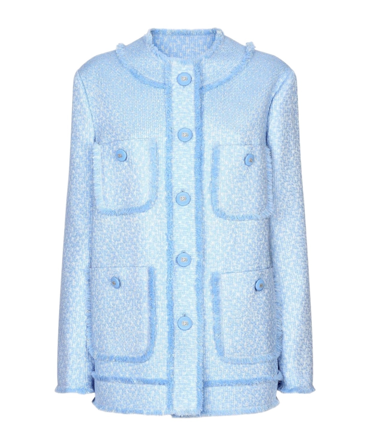 Dolce & Gabbana Light Blue Single-breasted Jacket With Logo Detail On Buttons In Cotton Blend Woman In Blue
