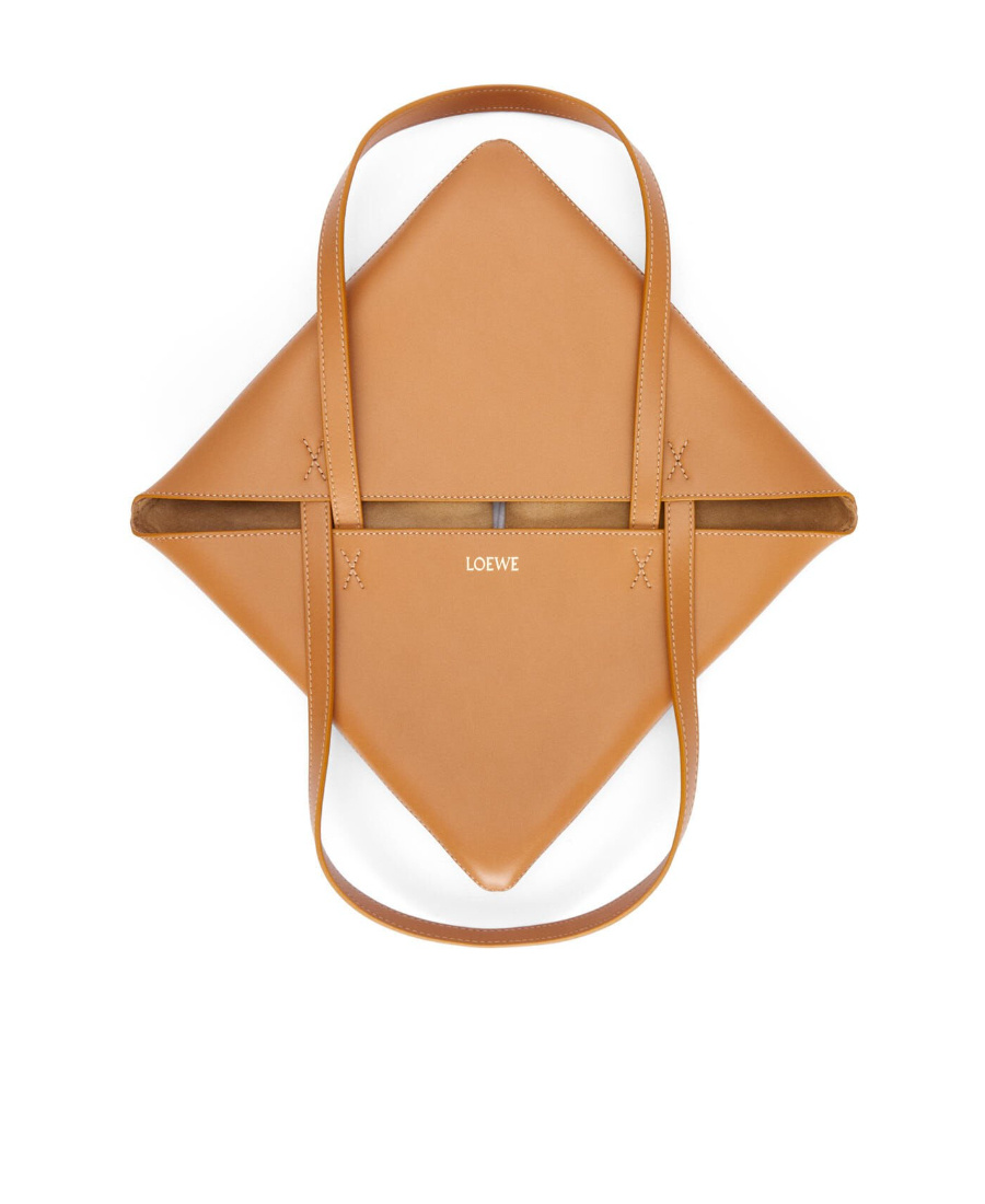 Loewe Puzzle Fold Mini Tote Bag In Shiny Leather In Brown