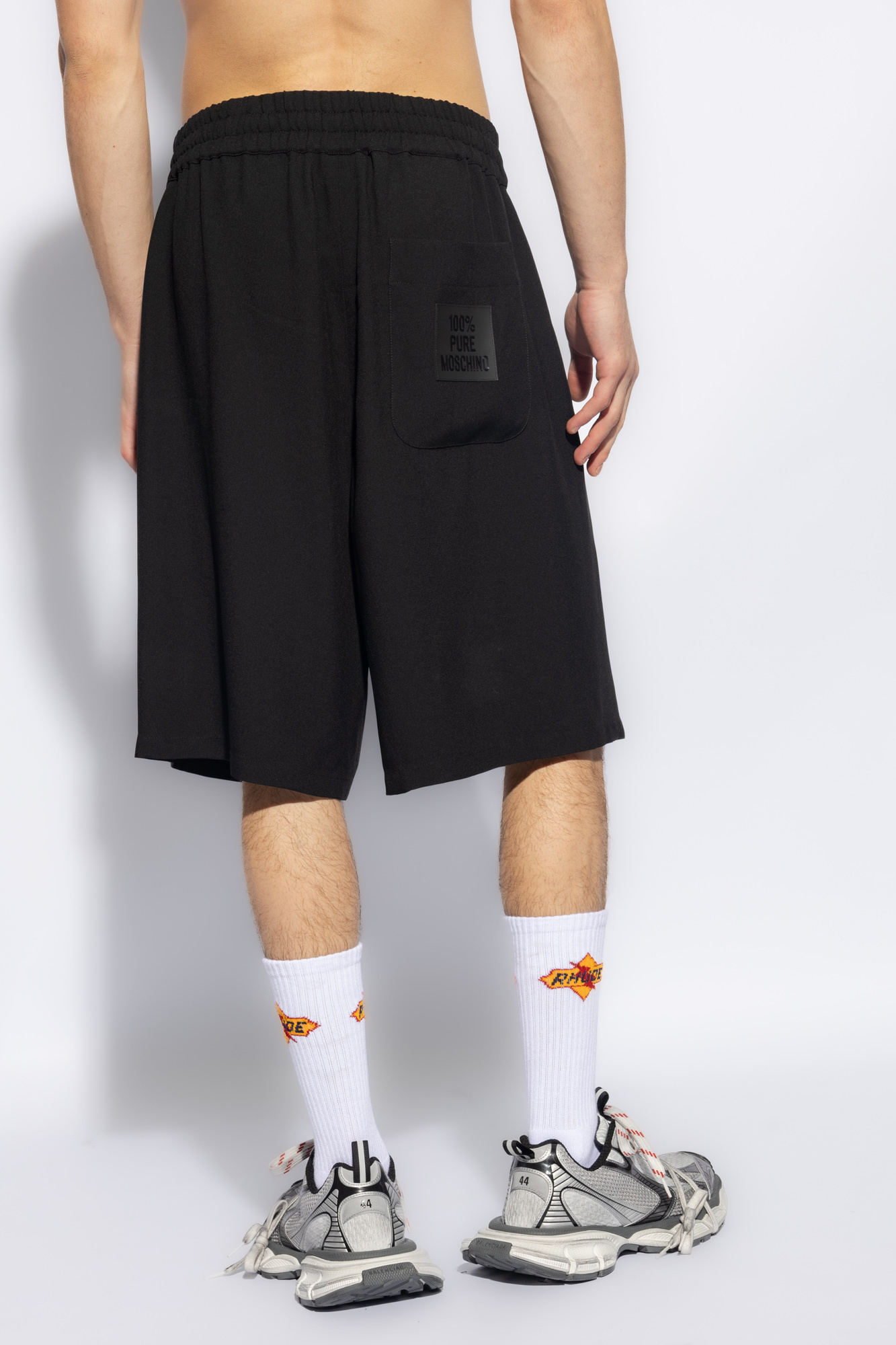 Moschino Logo Patch Pocketed Shorts In Black